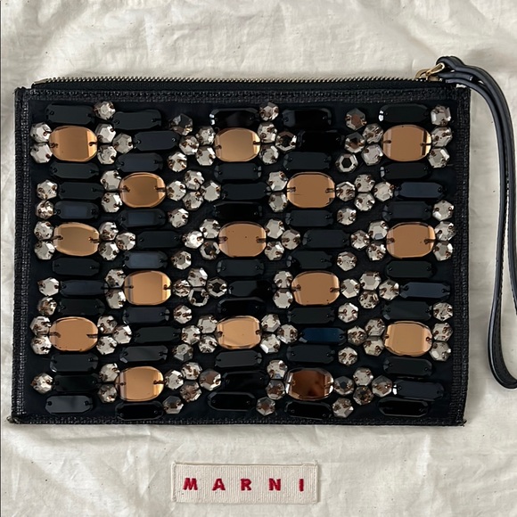 Marni Handbags - Marni Black and Gold Embellished Clutch